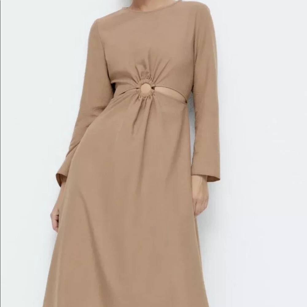 NWT Zara Sand Buckle Cut Out Dress XS